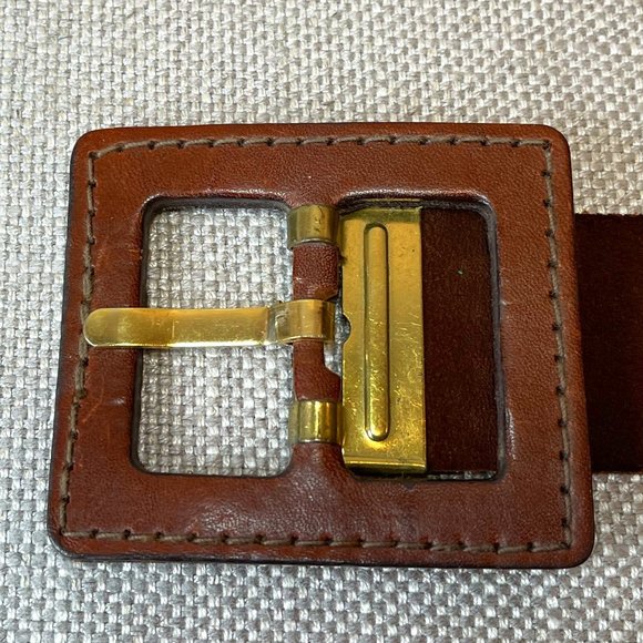 Vintage Suede Leather Brown Belt With Square Leather Buckle